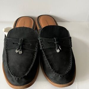 Lucky Brand Leather women Black Suede Backless Moccasin Slip-On Loafers Size 10